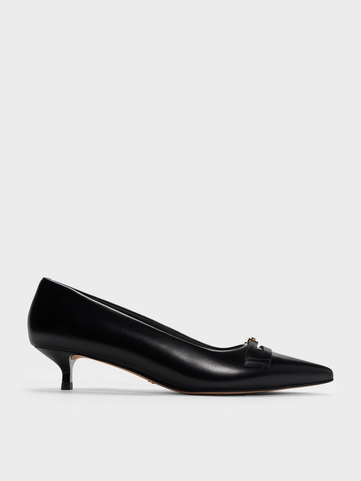 Georgina Leather Kitten Heels - Black | CHARLES & KEITH