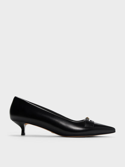 Georgina Leather Kitten Heels - Black | CHARLES & KEITH