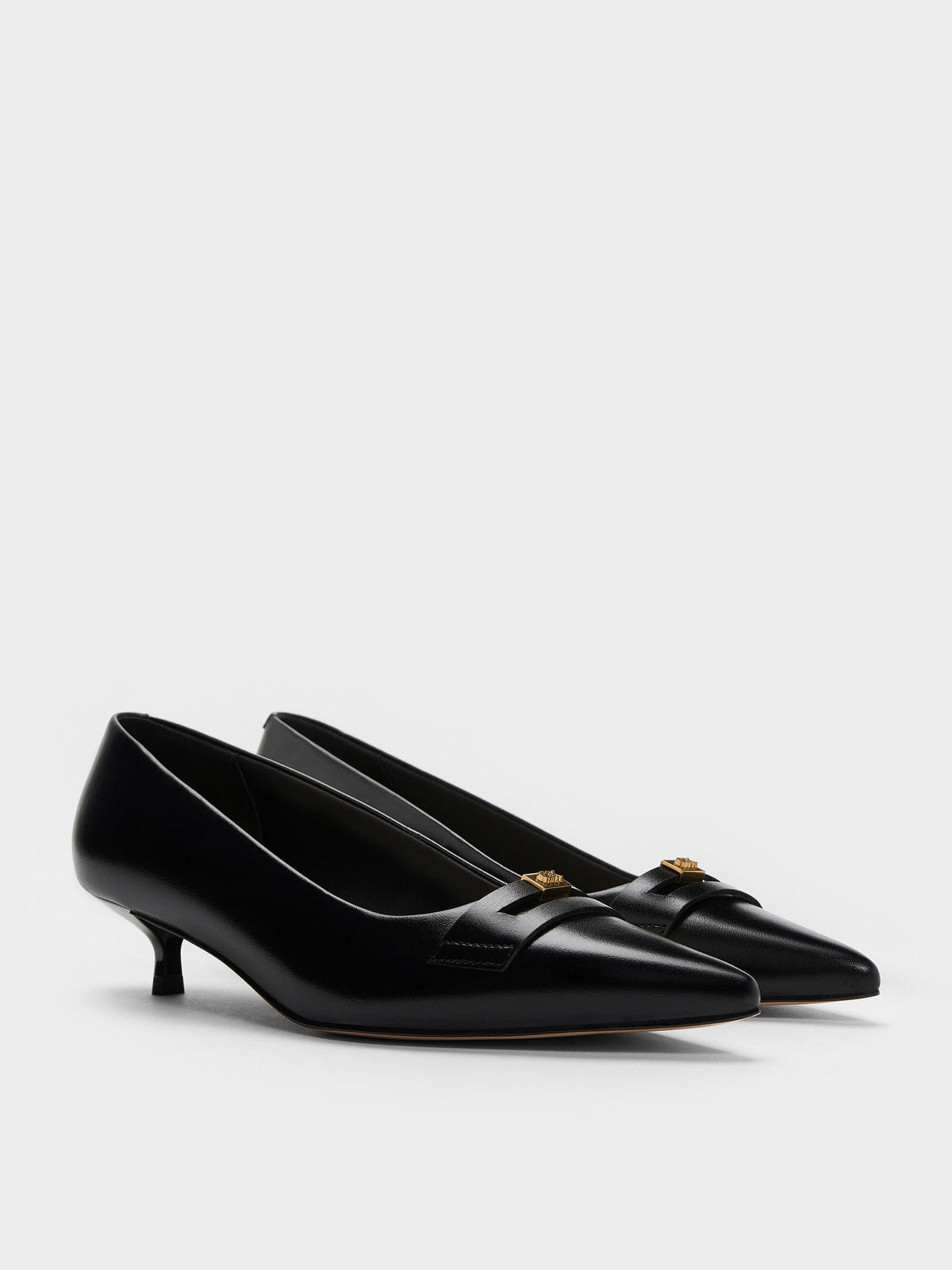 Georgina Leather Kitten Heels - Black | CHARLES & KEITH