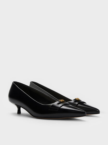 Georgina Leather Kitten Heels - Black | CHARLES & KEITH