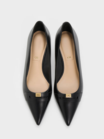 Georgina Leather Kitten Heels - Black | CHARLES & KEITH
