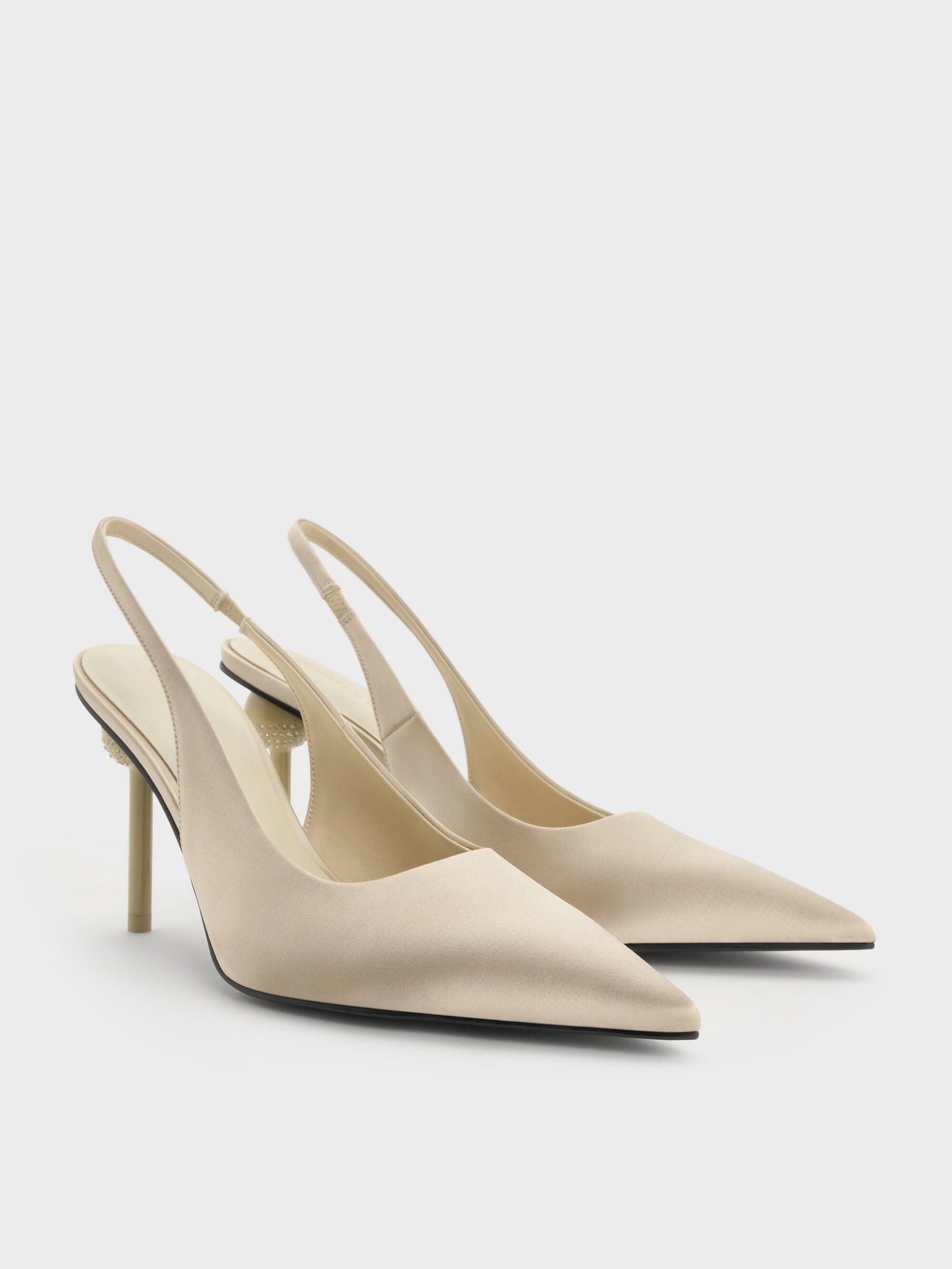 Satin Crystal Ball-Heel Slingback Pumps - Gold | CHARLES & KEITH