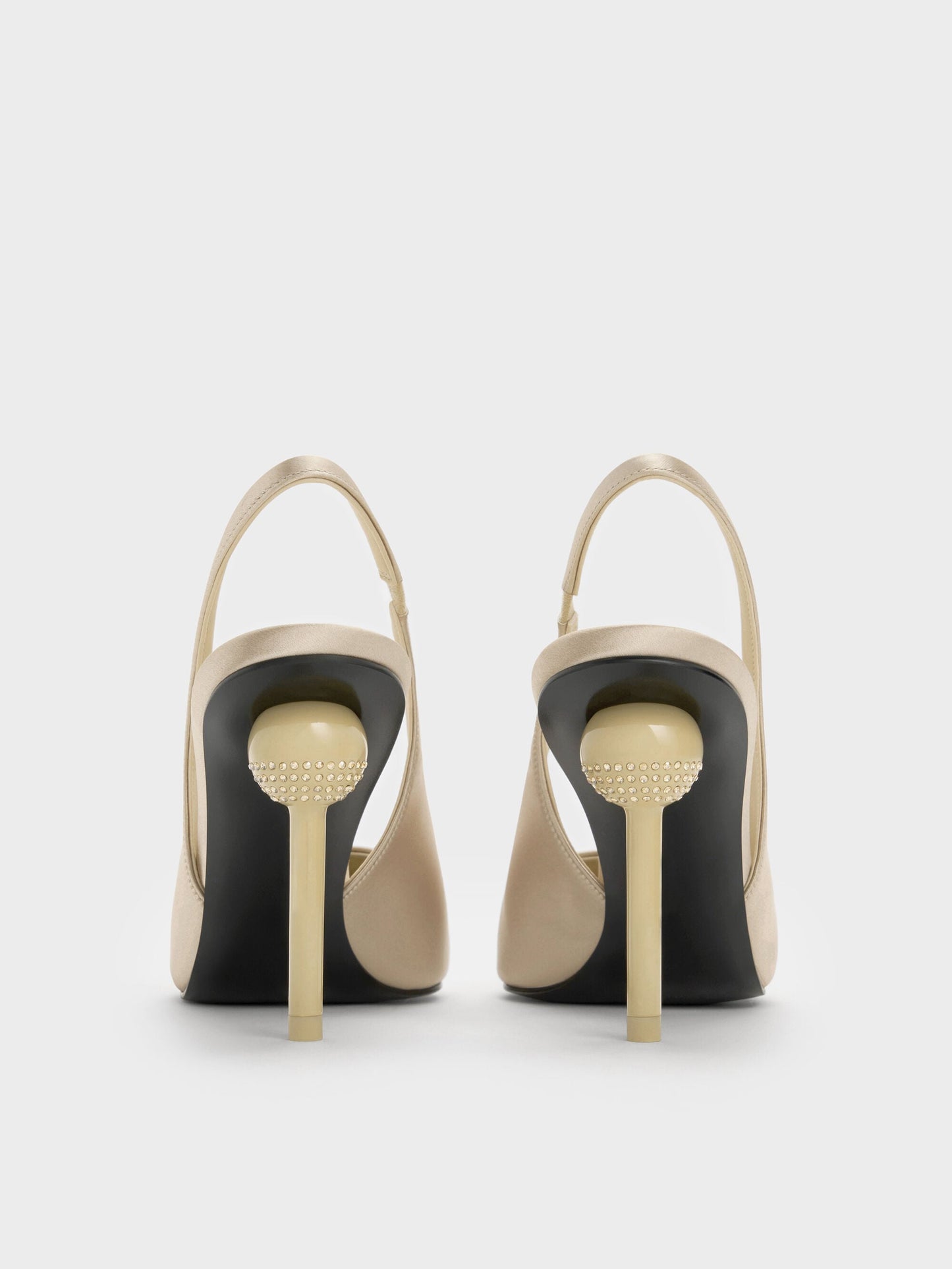Satin Crystal Ball-Heel Slingback Pumps - Gold | CHARLES & KEITH