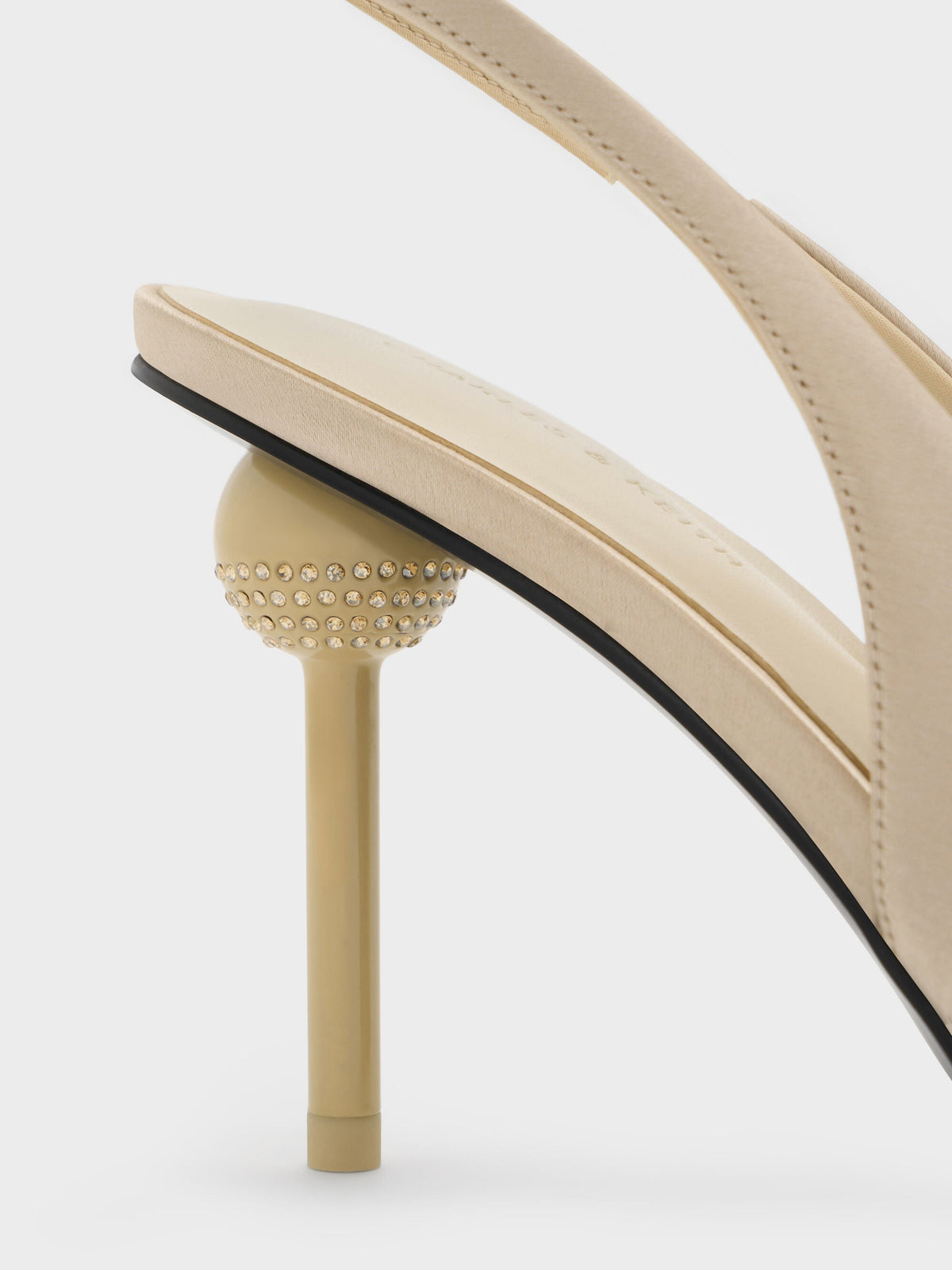 Satin Crystal Ball-Heel Slingback Pumps - Gold | CHARLES & KEITH