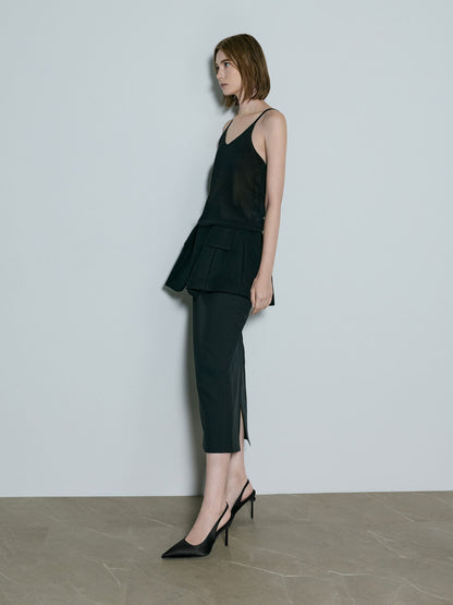 Satin Crystal Ball-Heel Slingback Pumps - Black Textured | CHARLES & KEITH