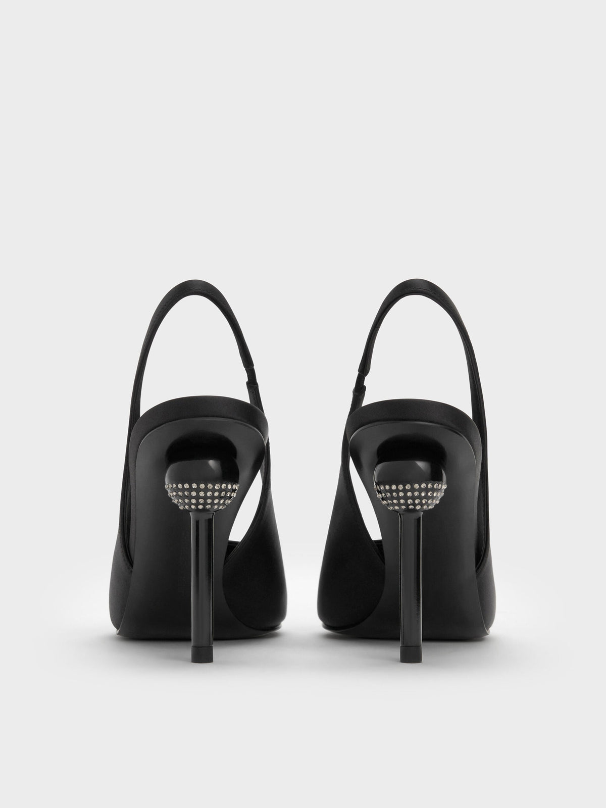 Satin Crystal Ball-Heel Slingback Pumps - Black Textured | CHARLES & KEITH