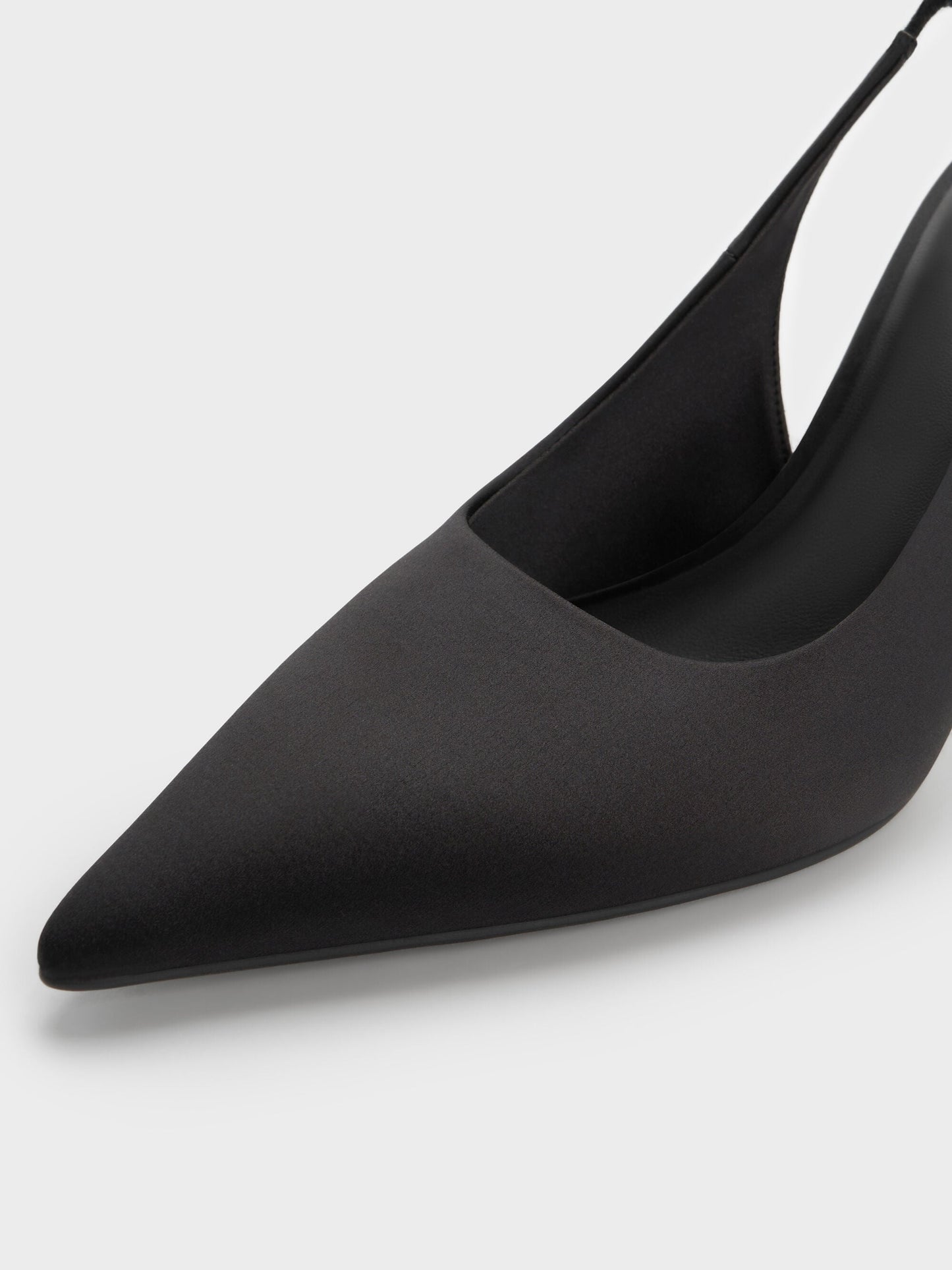 Satin Crystal Ball-Heel Slingback Pumps - Black Textured | CHARLES & KEITH