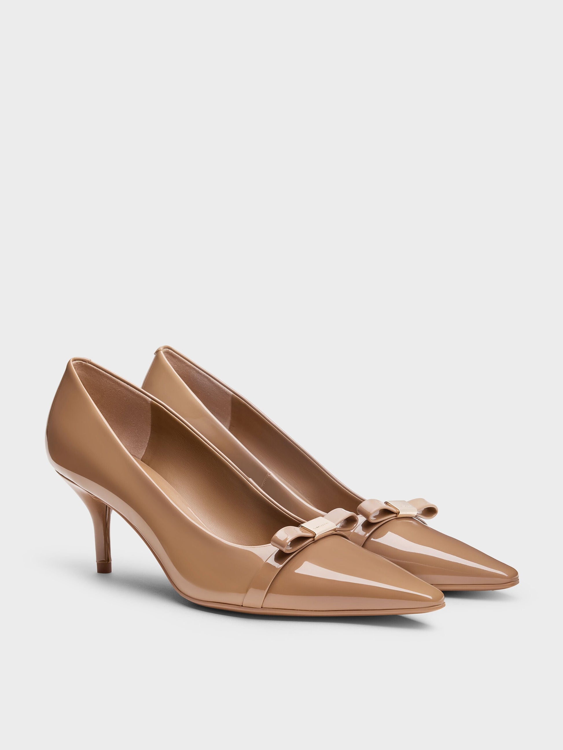 Dorian Patent Bow Pointed Stiletto Pumps - Caramel | CHARLES & KEITH