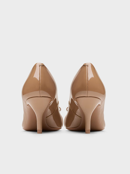 Dorian Patent Bow Pointed Stiletto Pumps - Caramel | CHARLES & KEITH