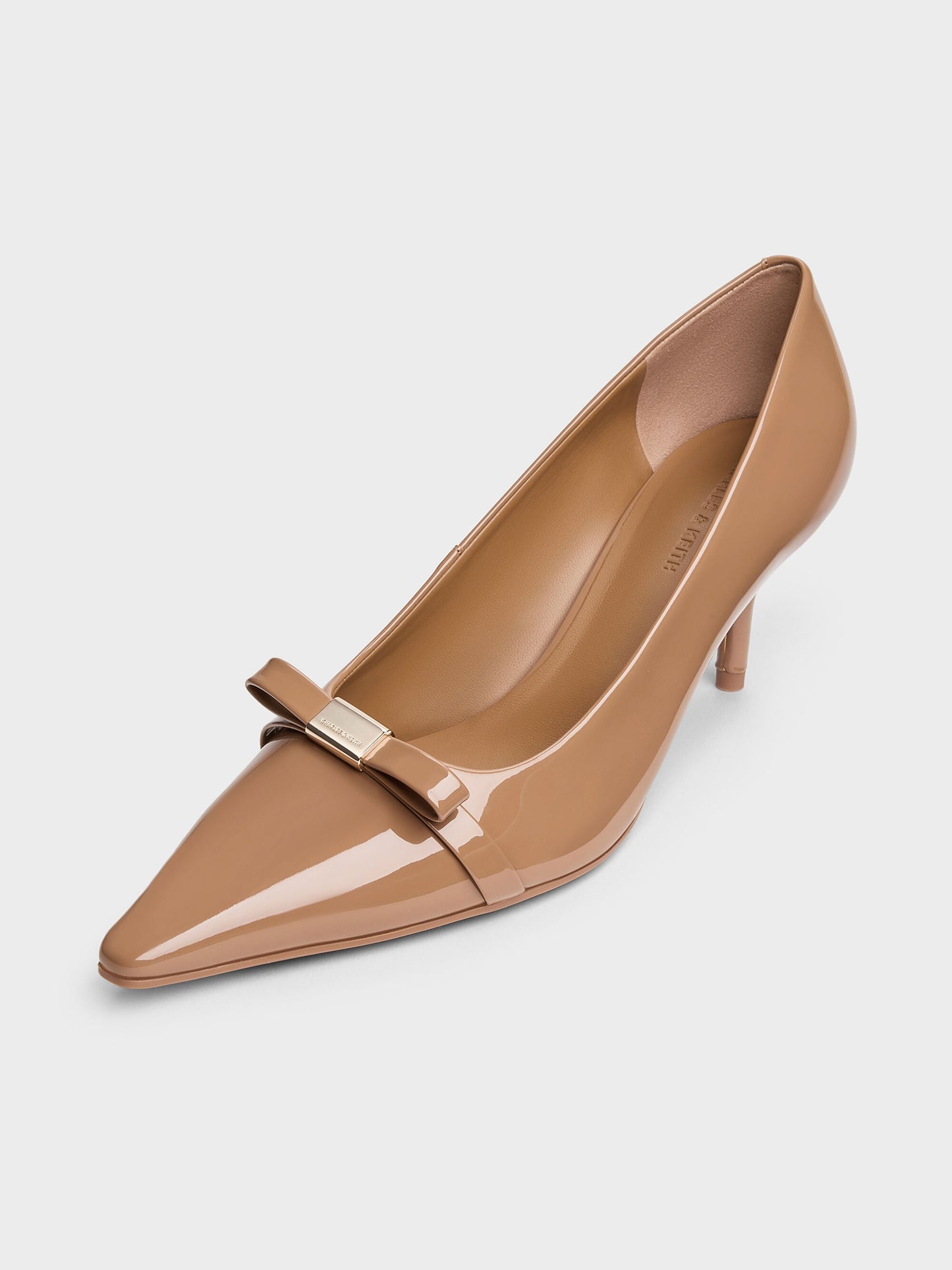 Dorian Patent Bow Pointed Stiletto Pumps - Caramel | CHARLES & KEITH
