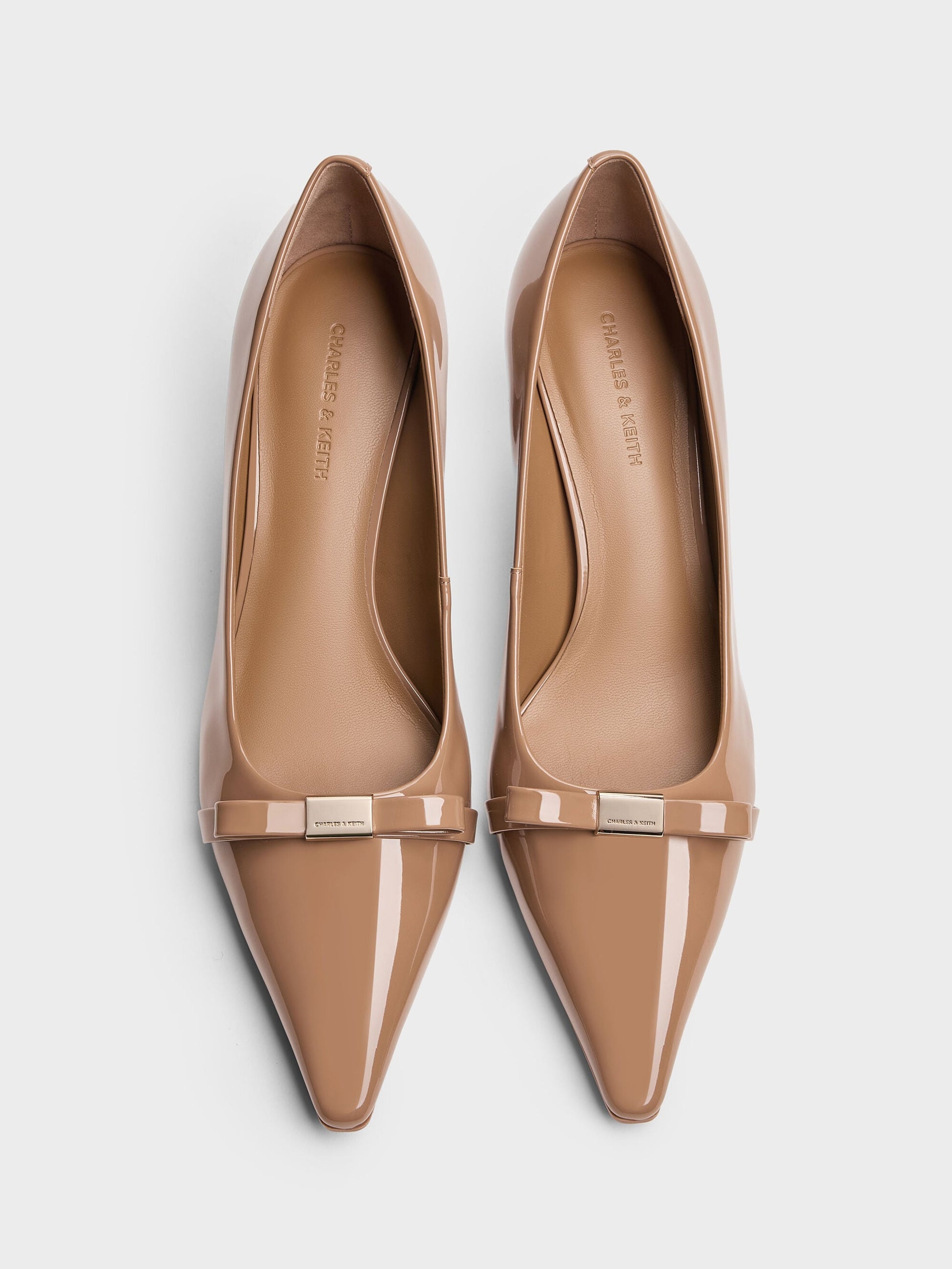 Dorian Patent Bow Pointed Stiletto Pumps - Caramel | CHARLES & KEITH