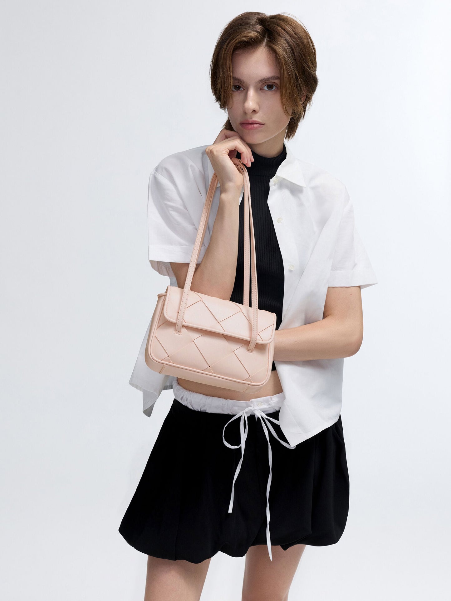 Maribel Woven Shoulder Bag - Soft Pink | CHARLES & KEITH