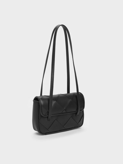 Maribel Woven Shoulder Bag - Black | CHARLES & KEITH