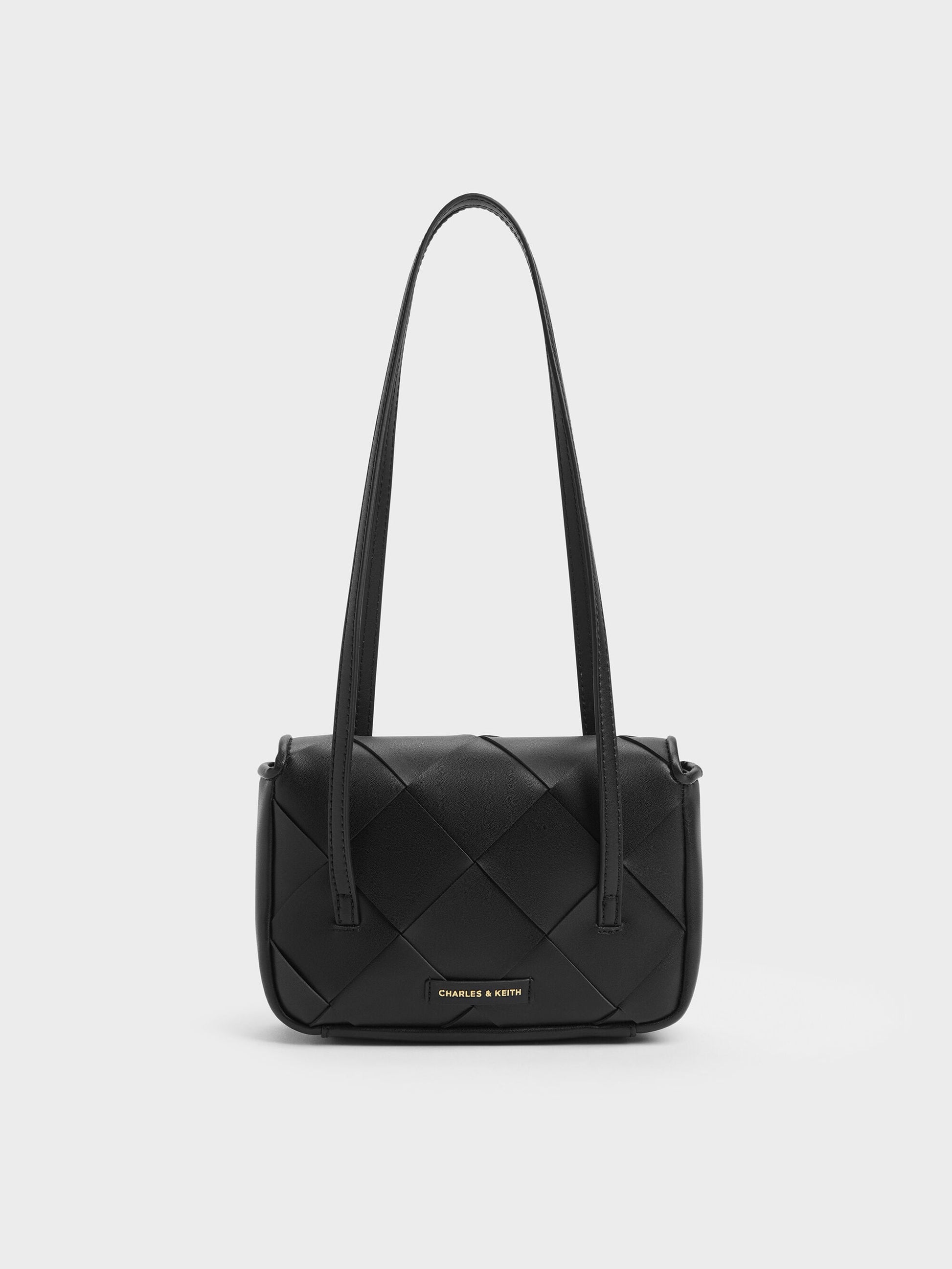 Maribel Woven Shoulder Bag - Black | CHARLES & KEITH
