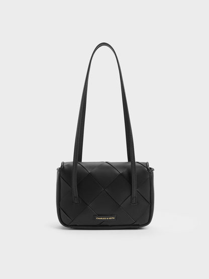 Maribel Woven Shoulder Bag - Black | CHARLES & KEITH
