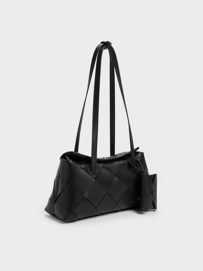 Maribel Woven Trapeze Shoulder Bag - Black | CHARLES & KEITH