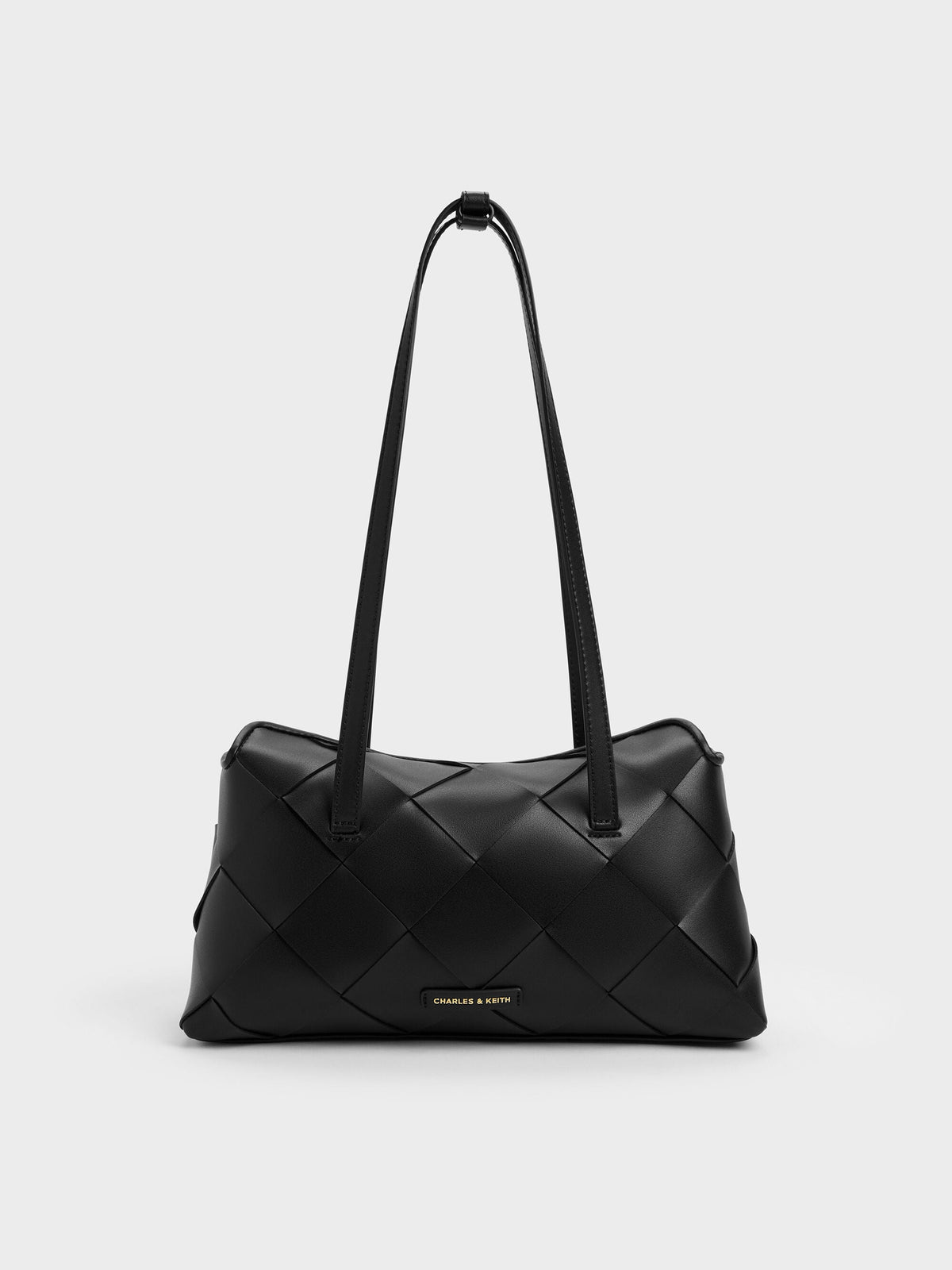Maribel Woven Trapeze Shoulder Bag - Black | CHARLES & KEITH