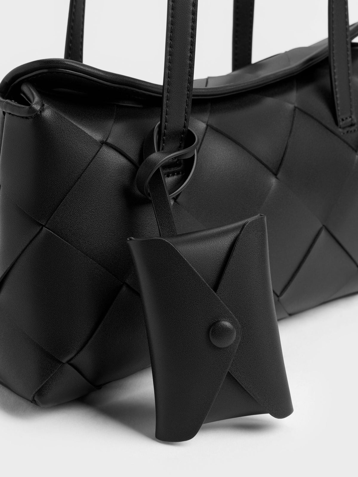Maribel Woven Trapeze Shoulder Bag - Black | CHARLES & KEITH