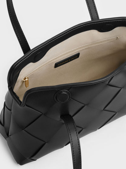 Maribel Woven Trapeze Shoulder Bag - Black | CHARLES & KEITH