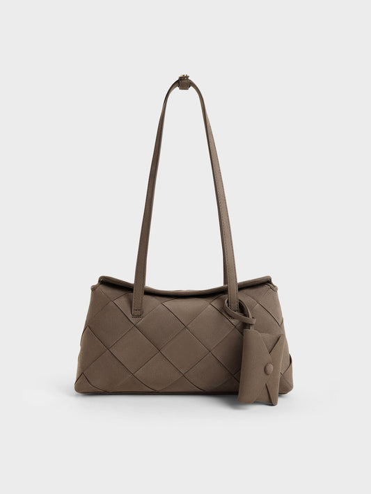Maribel Woven Trapeze Shoulder Bag - Stone Grey | CHARLES & KEITH