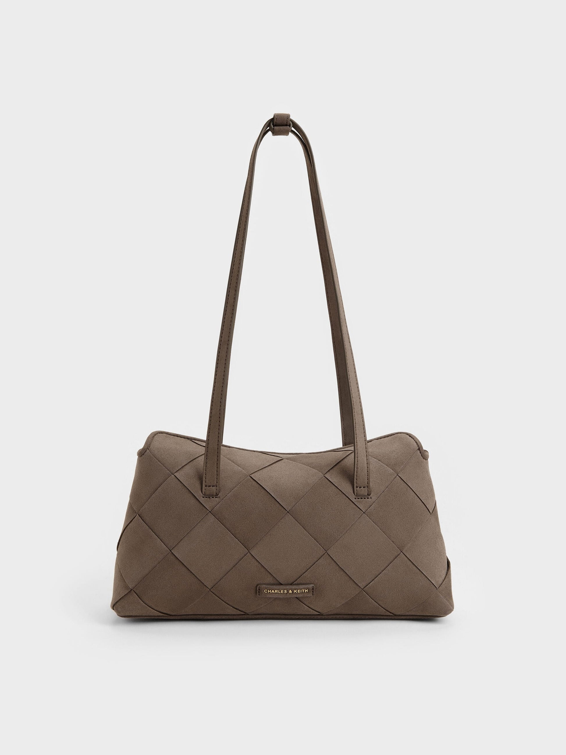 Maribel Woven Trapeze Shoulder Bag - Stone Grey | CHARLES & KEITH