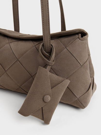 Maribel Woven Trapeze Shoulder Bag - Stone Grey | CHARLES & KEITH