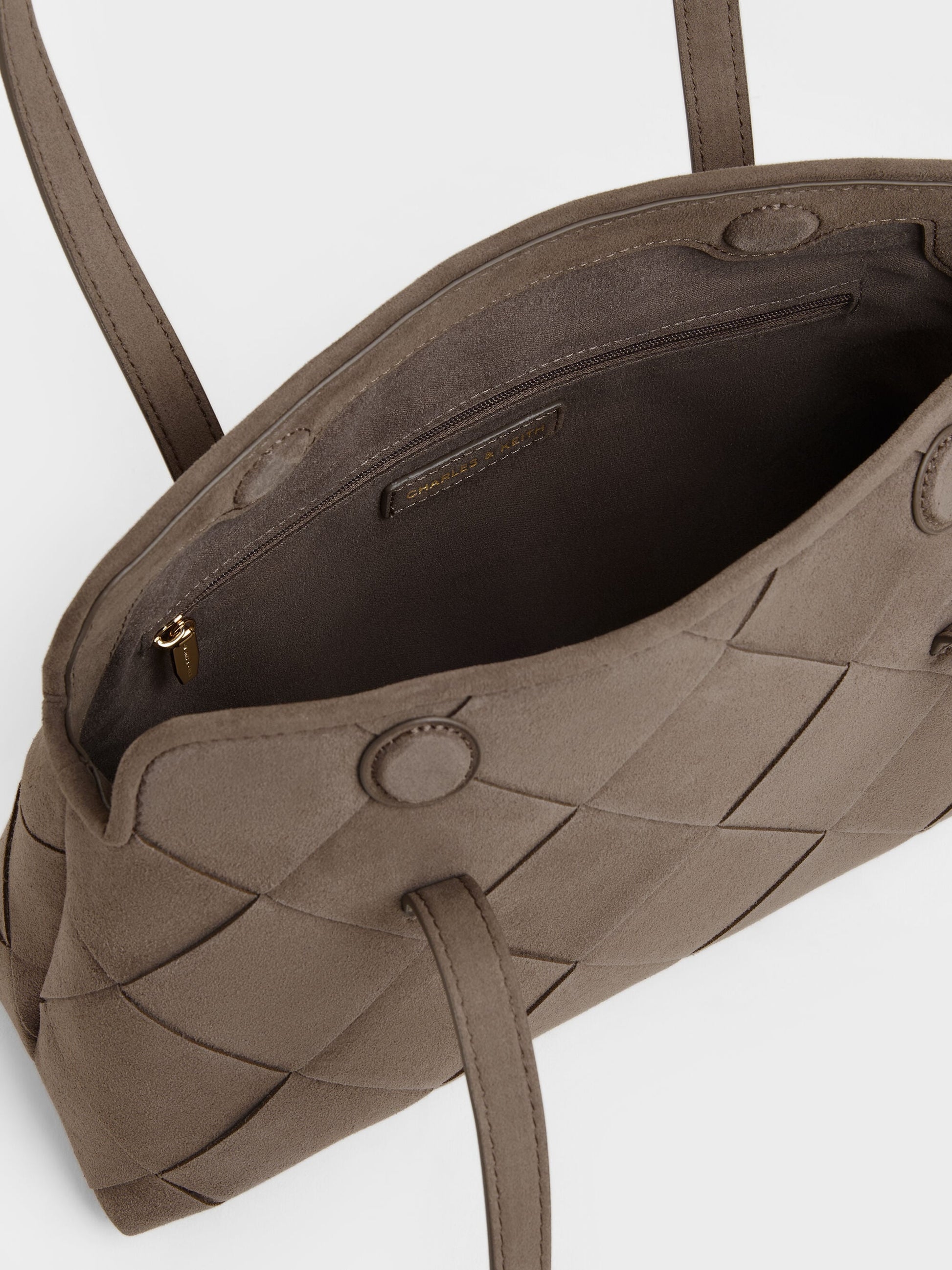 Maribel Woven Trapeze Shoulder Bag - Stone Grey | CHARLES & KEITH