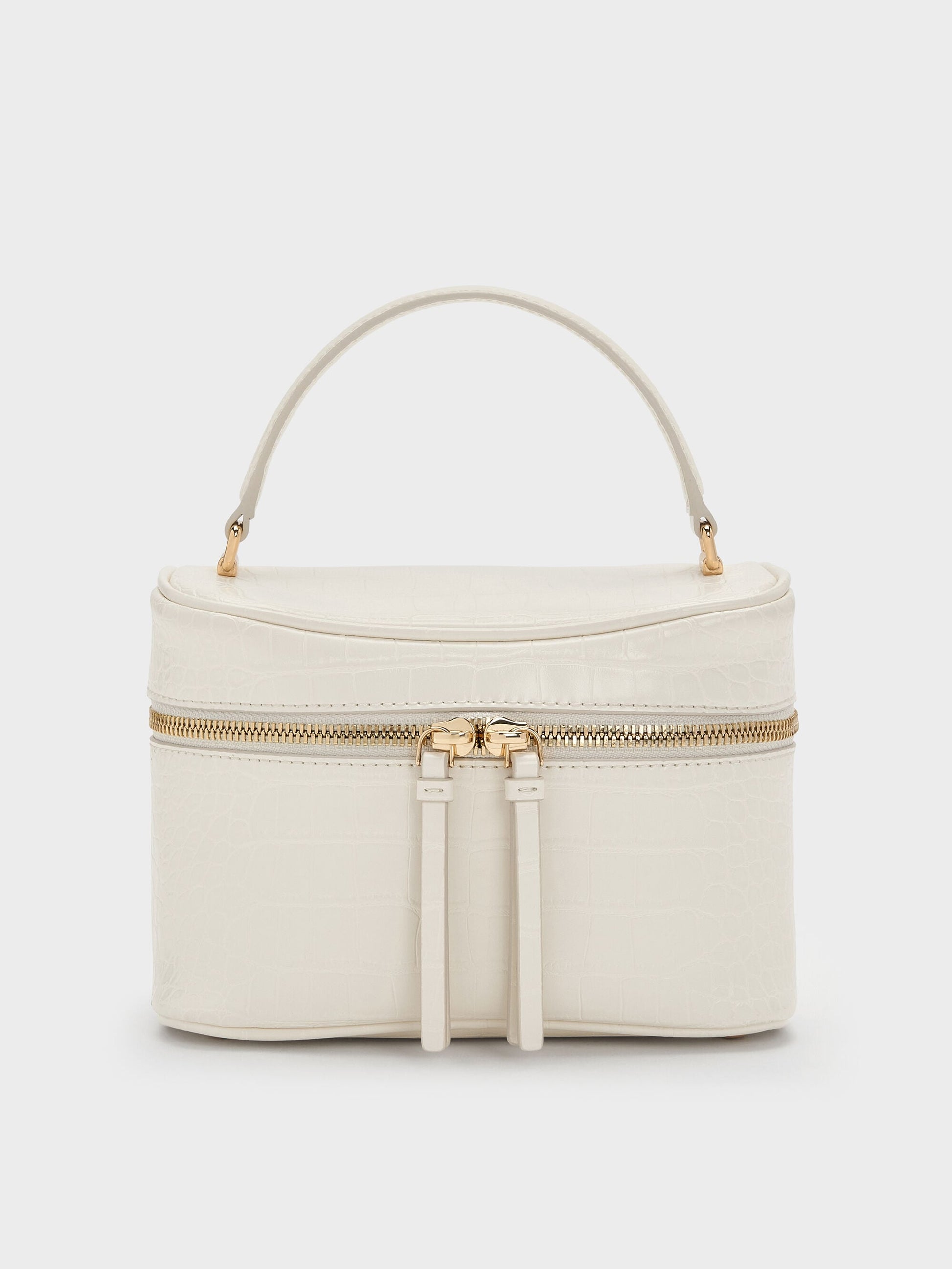 Pansy Croc-Effect Vanity Bag - Cream | CHARLES & KEITH
