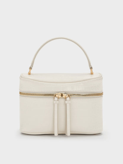 Pansy Croc-Effect Vanity Bag - Cream | CHARLES & KEITH