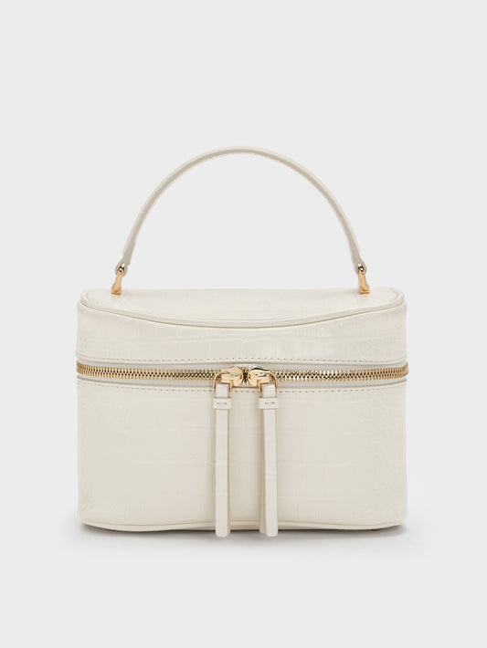 Pansy Croc-Effect Vanity Bag - Cream | CHARLES & KEITH