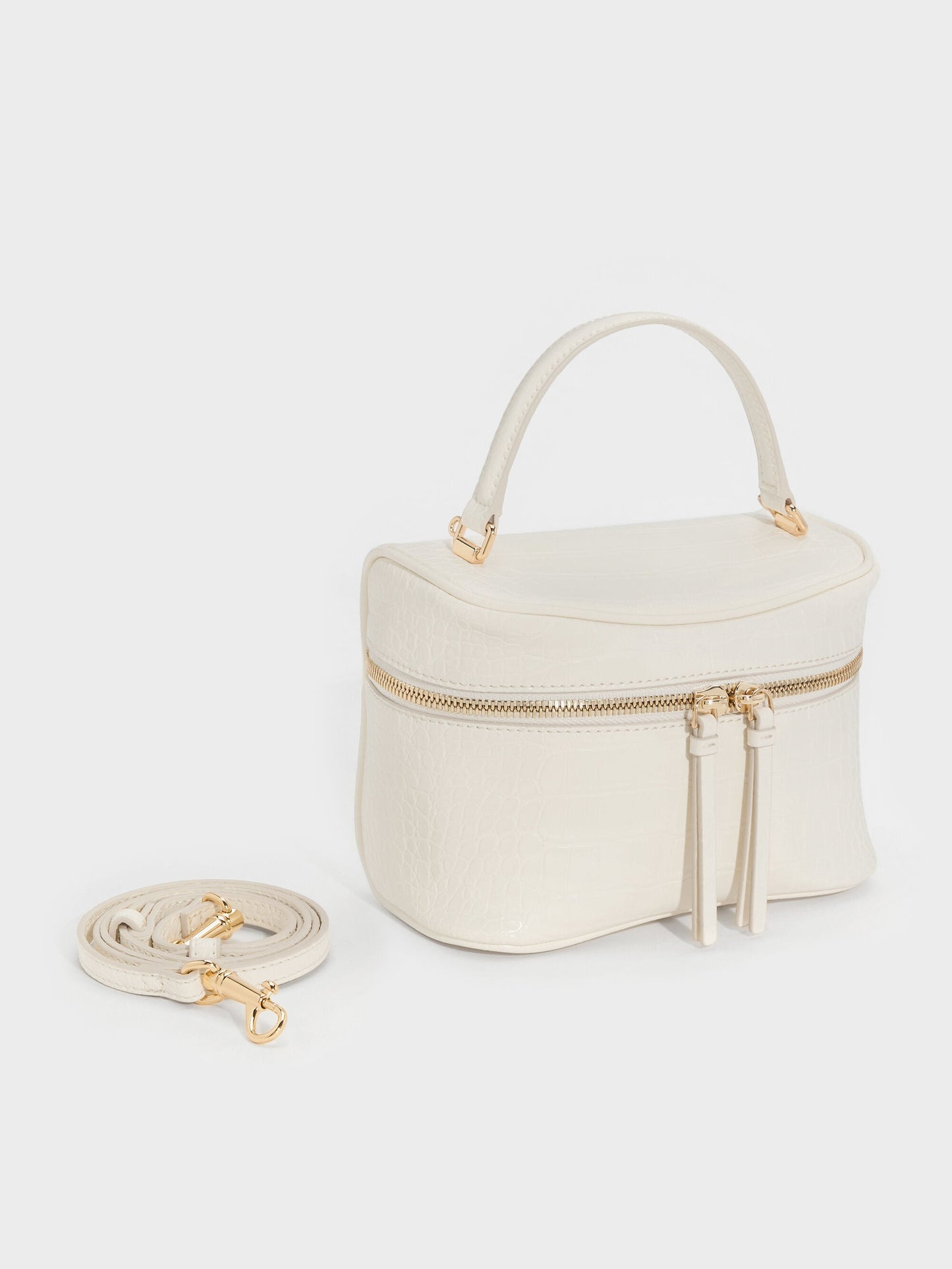 Pansy Croc-Effect Vanity Bag - Cream | CHARLES & KEITH