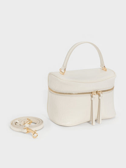 Pansy Croc-Effect Vanity Bag - Cream | CHARLES & KEITH