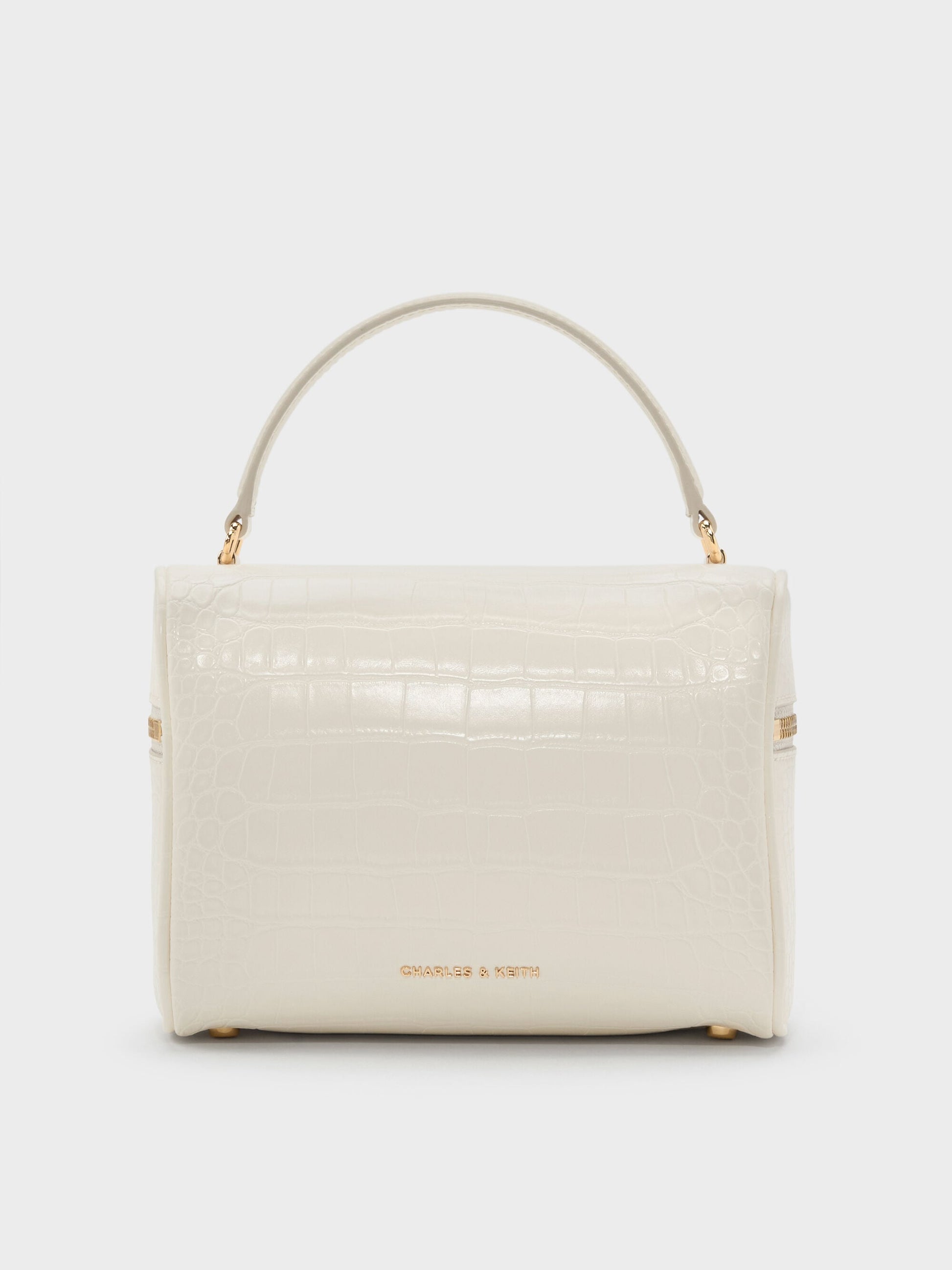 Pansy Croc-Effect Vanity Bag - Cream | CHARLES & KEITH