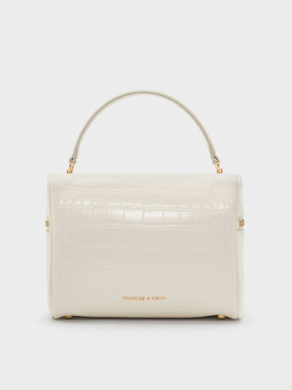 Pansy Croc-Effect Vanity Bag - Cream | CHARLES & KEITH