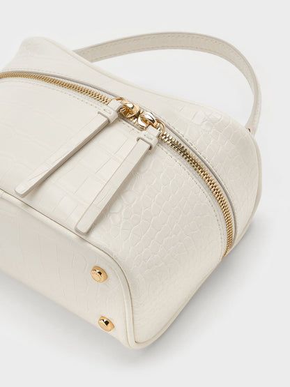 Pansy Croc-Effect Vanity Bag - Cream | CHARLES & KEITH