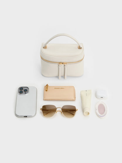 Pansy Croc-Effect Vanity Bag - Cream | CHARLES & KEITH
