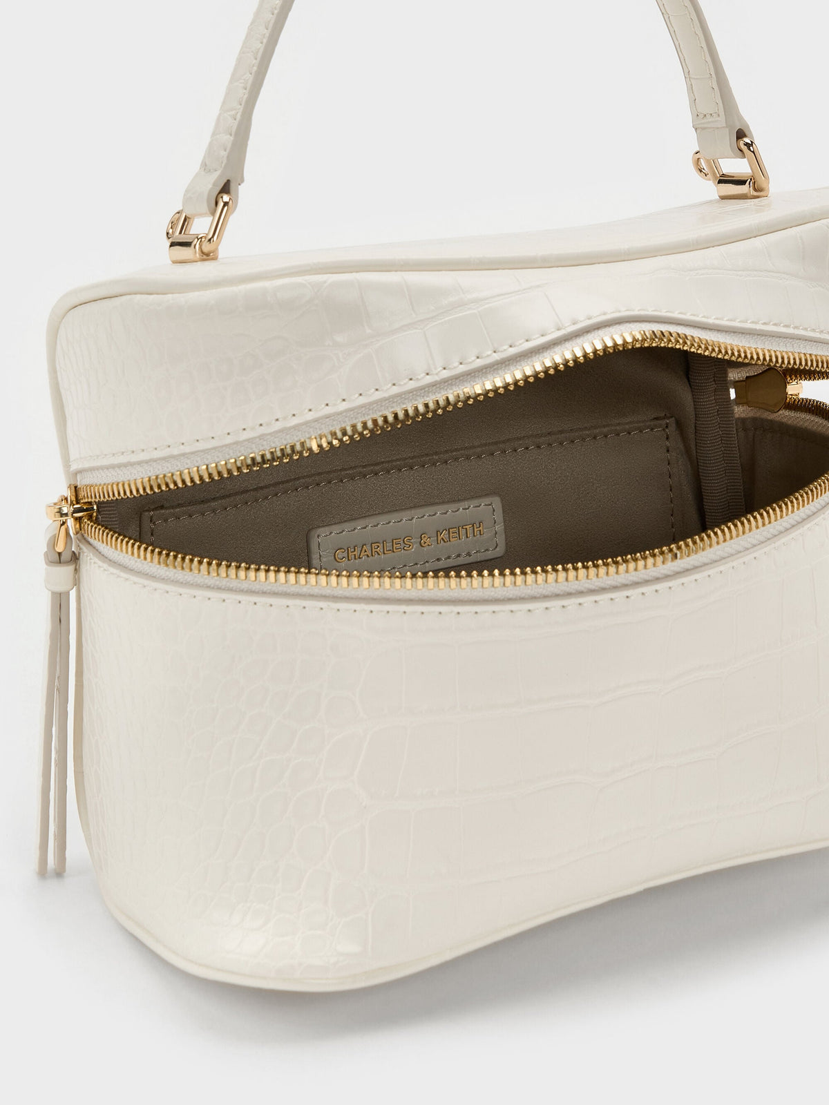 Pansy Croc-Effect Vanity Bag - Cream | CHARLES & KEITH