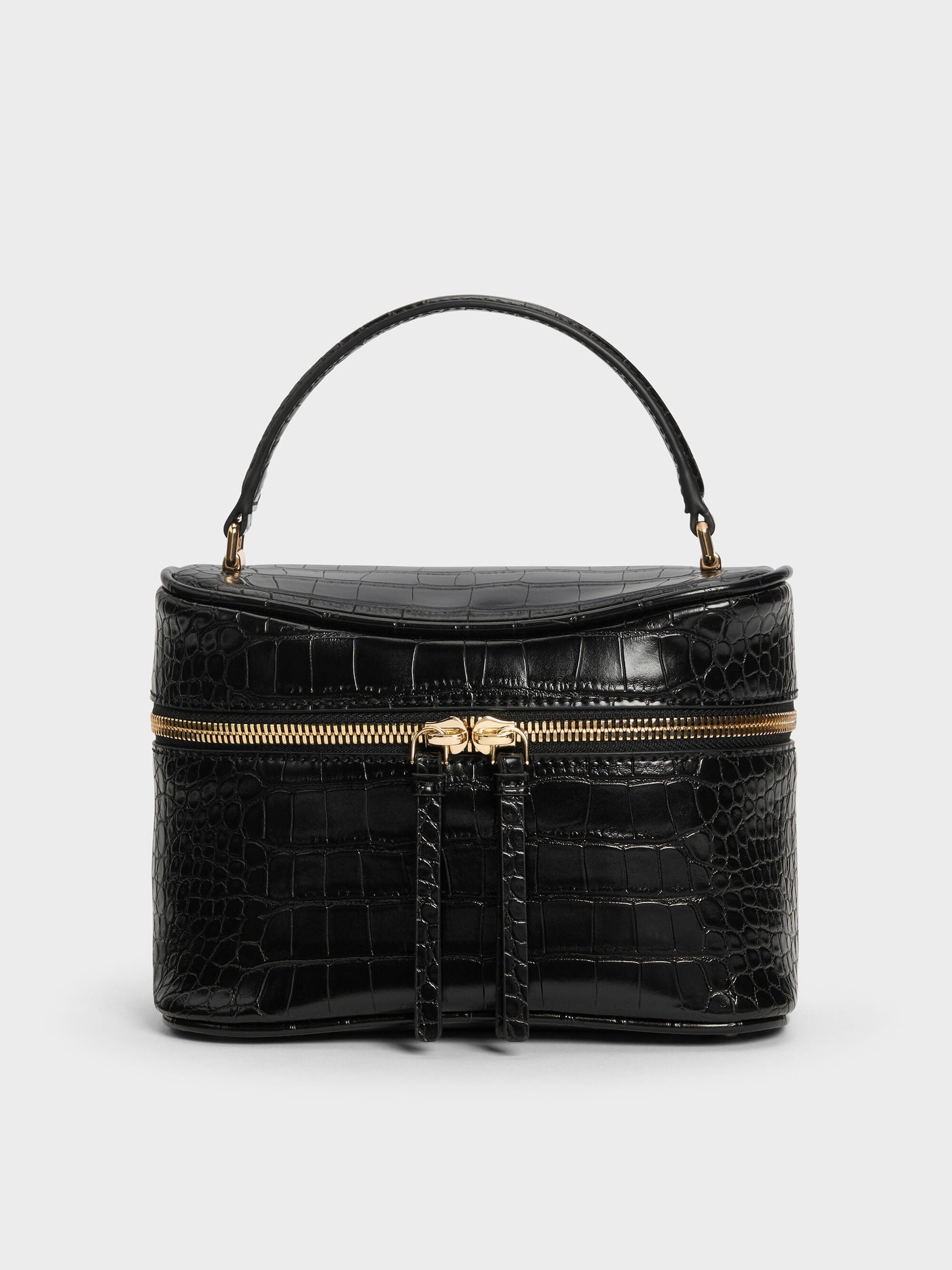 Pansy Croc-Effect Vanity Bag - Black | CHARLES & KEITH