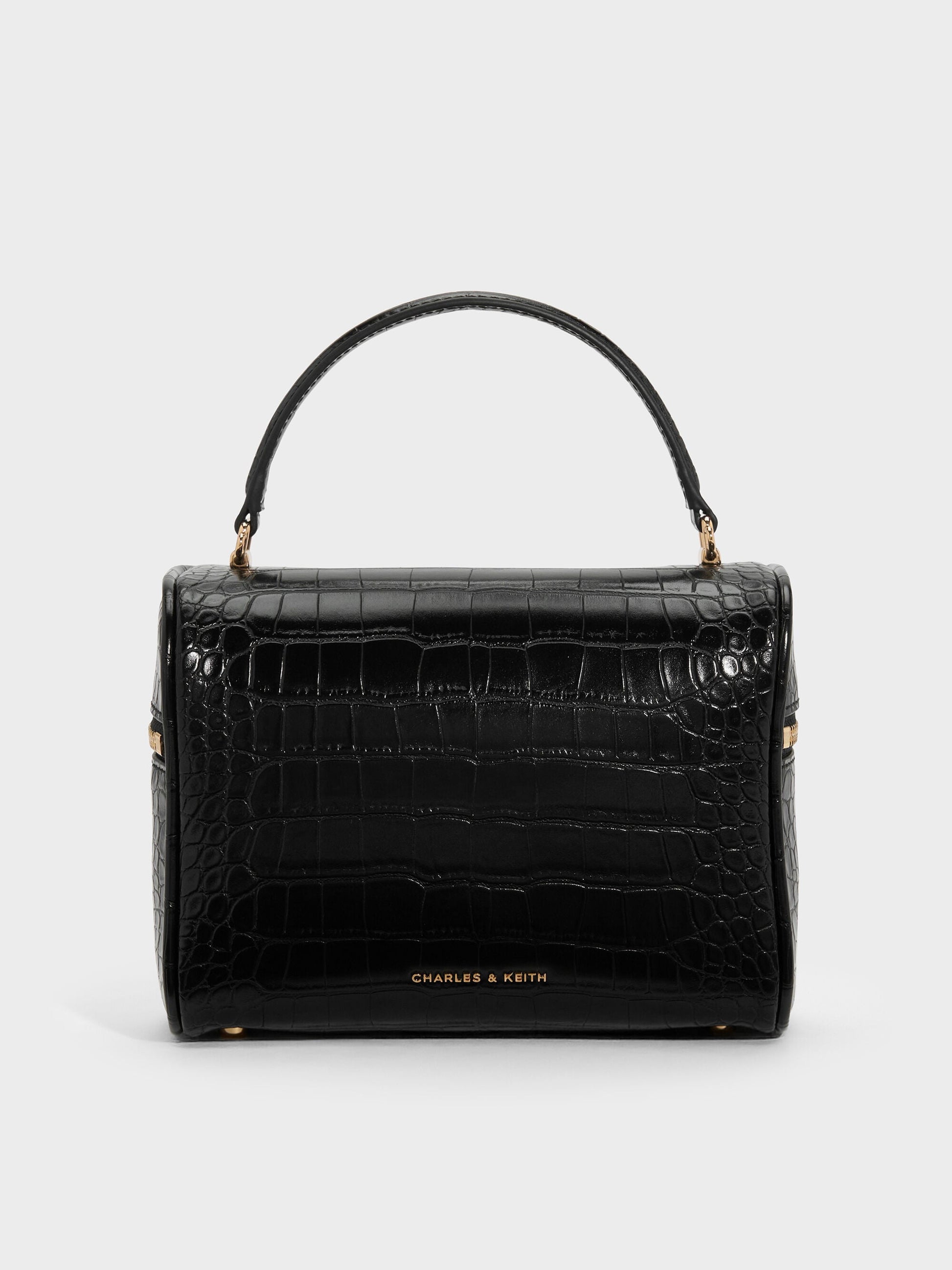 Pansy Croc-Effect Vanity Bag - Black | CHARLES & KEITH
