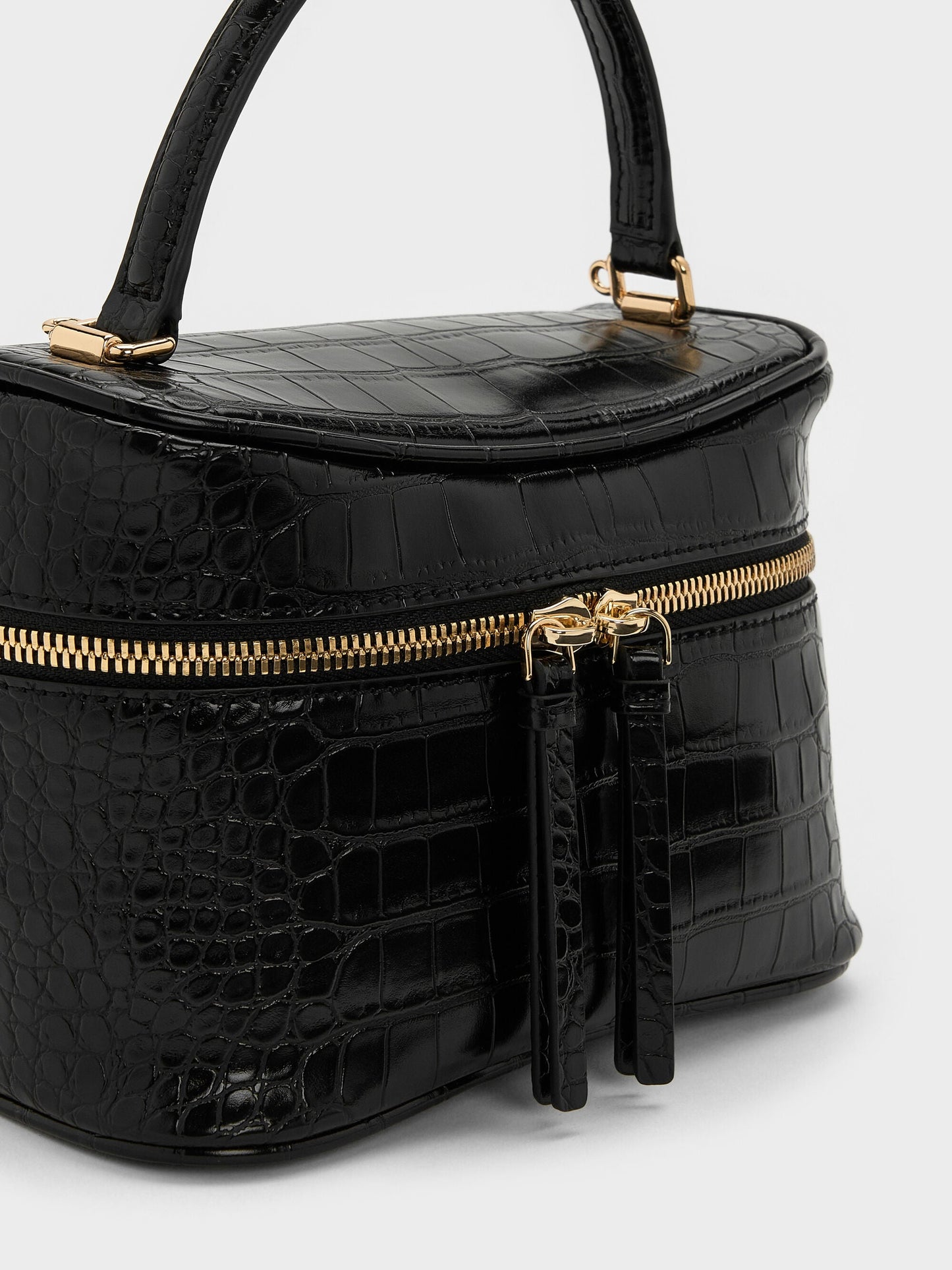 Pansy Croc-Effect Vanity Bag - Black | CHARLES & KEITH