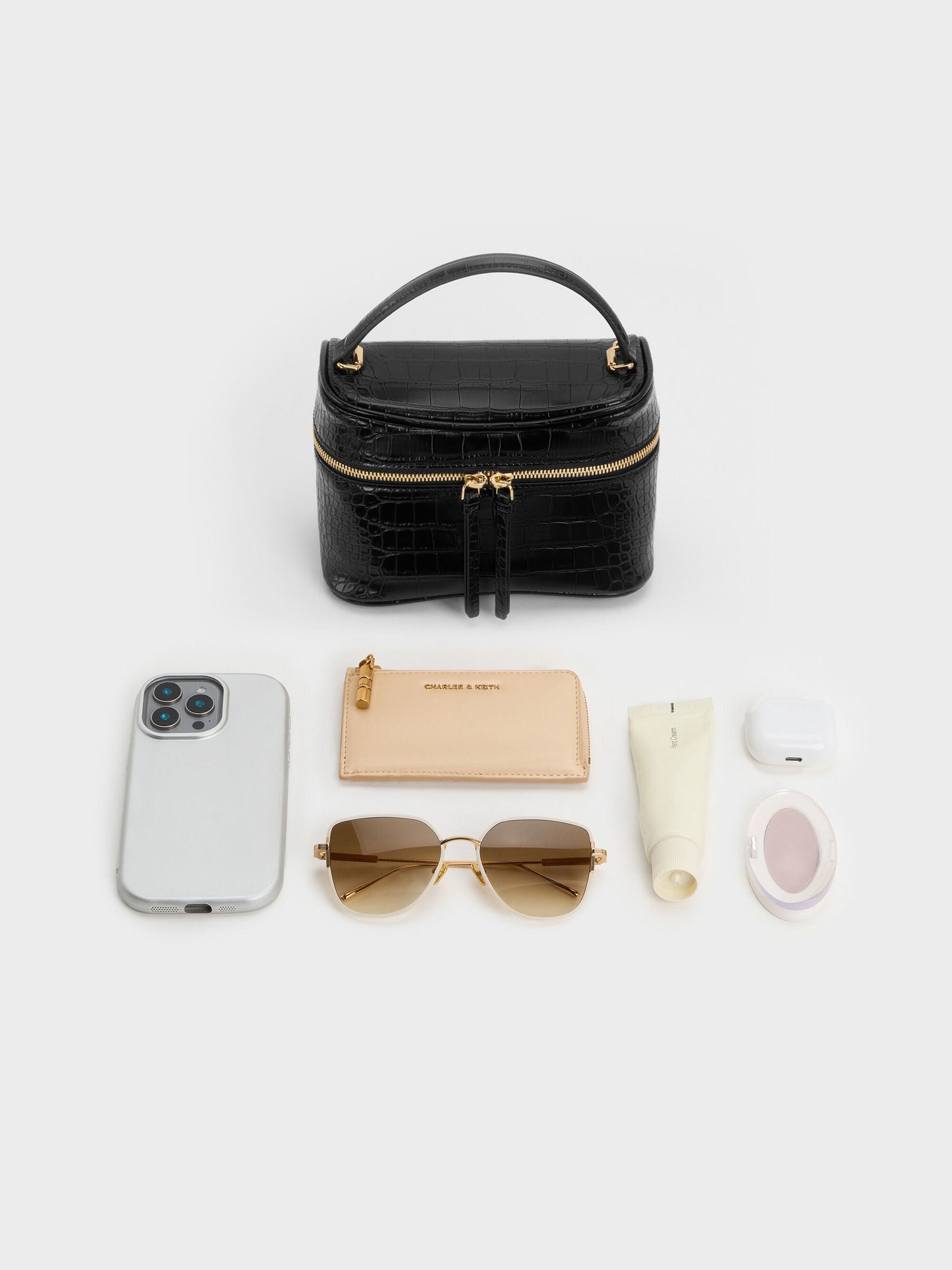 Pansy Croc-Effect Vanity Bag - Black | CHARLES & KEITH