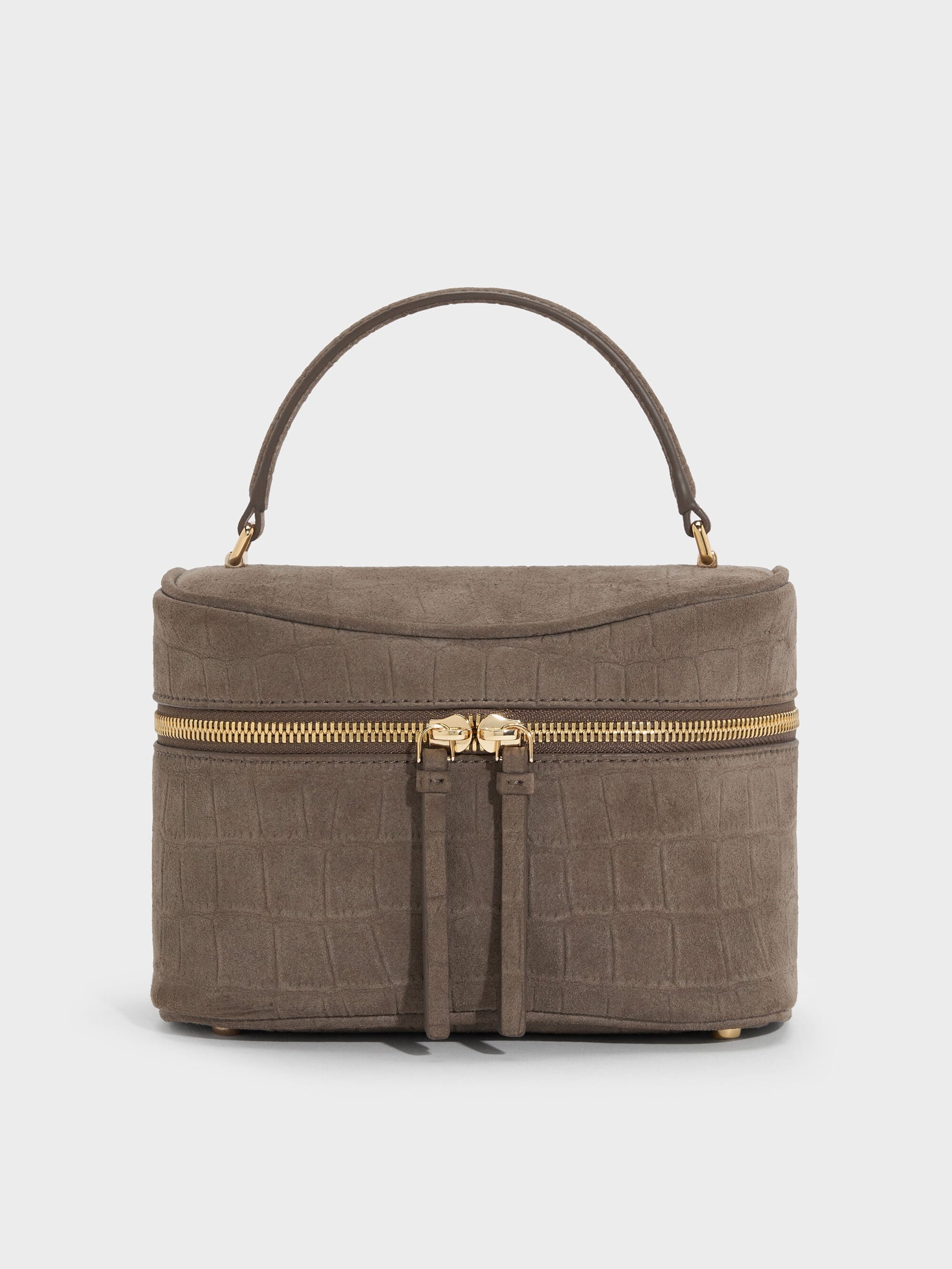 Pansy Croc-Effect Vanity Bag - Stone Grey | CHARLES & KEITH