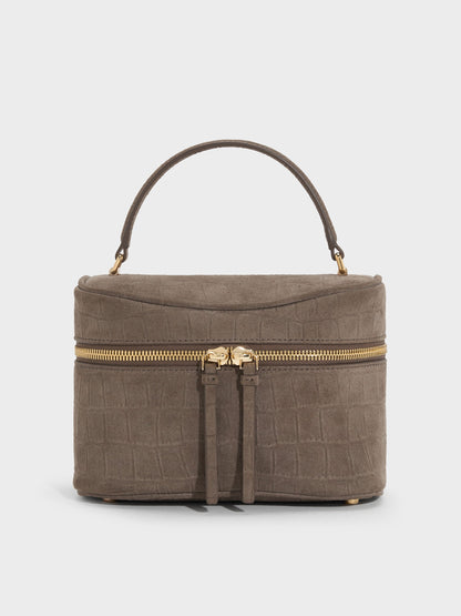 Pansy Croc-Effect Vanity Bag - Stone Grey | CHARLES & KEITH