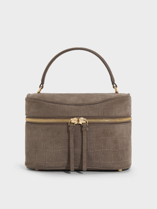 Pansy Croc-Effect Vanity Bag - Stone Grey | CHARLES & KEITH