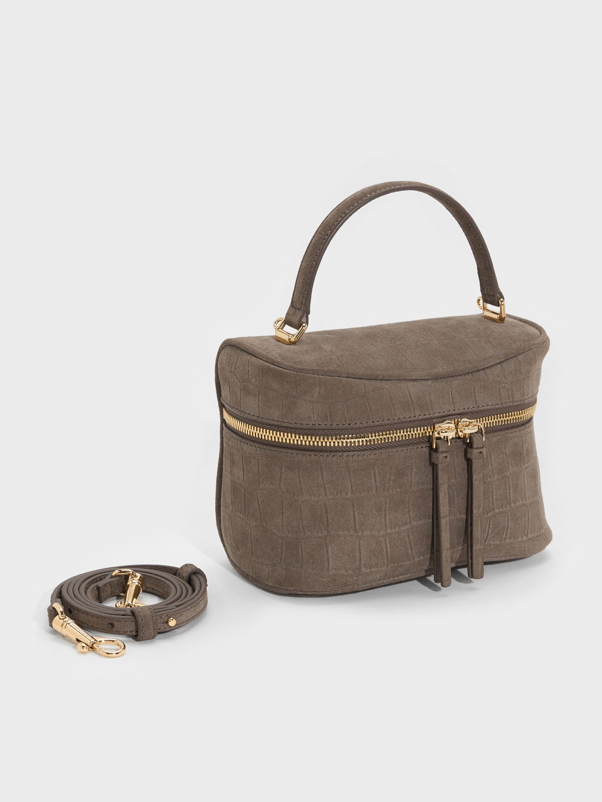 Pansy Croc-Effect Vanity Bag - Stone Grey | CHARLES & KEITH