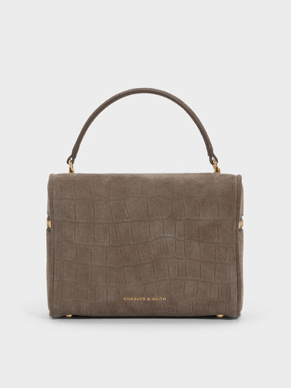 Pansy Croc-Effect Vanity Bag - Stone Grey | CHARLES & KEITH