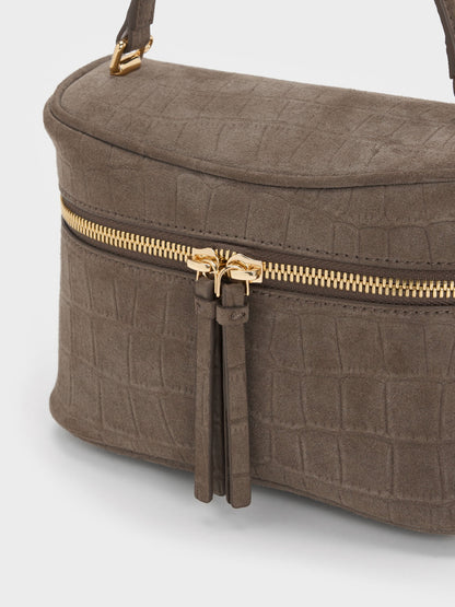 Pansy Croc-Effect Vanity Bag - Stone Grey | CHARLES & KEITH