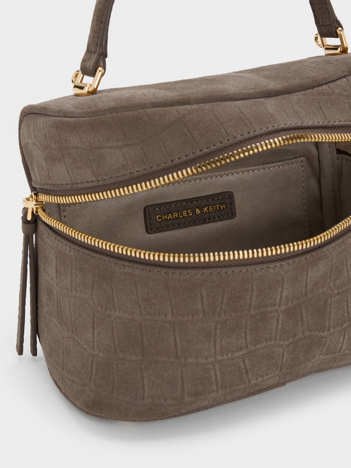 Pansy Croc-Effect Vanity Bag - Stone Grey | CHARLES & KEITH