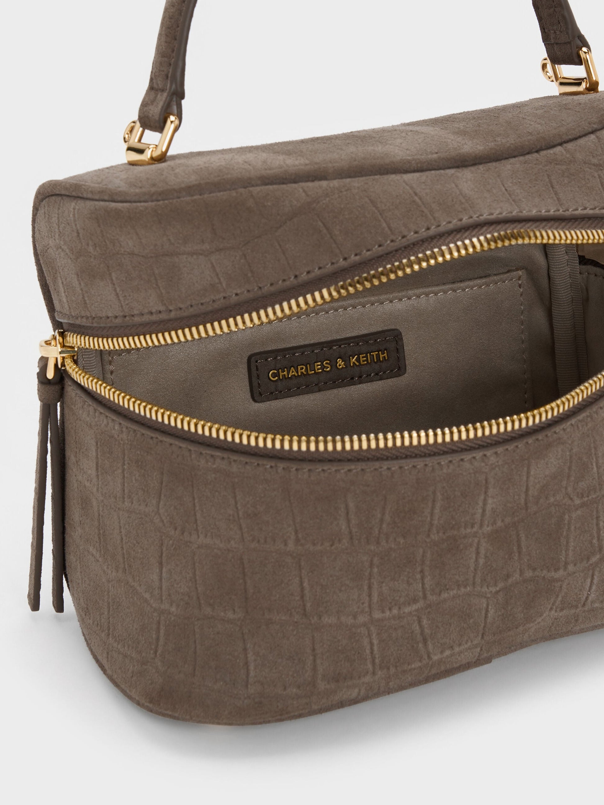 Pansy Croc-Effect Vanity Bag - Stone Grey | CHARLES & KEITH