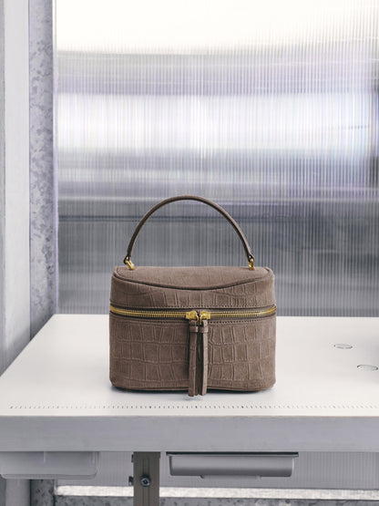 Pansy Croc-Effect Vanity Bag - Stone Grey | CHARLES & KEITH